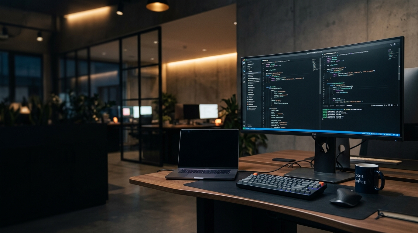 Python development and automation workstation with clean backend code and terminal output